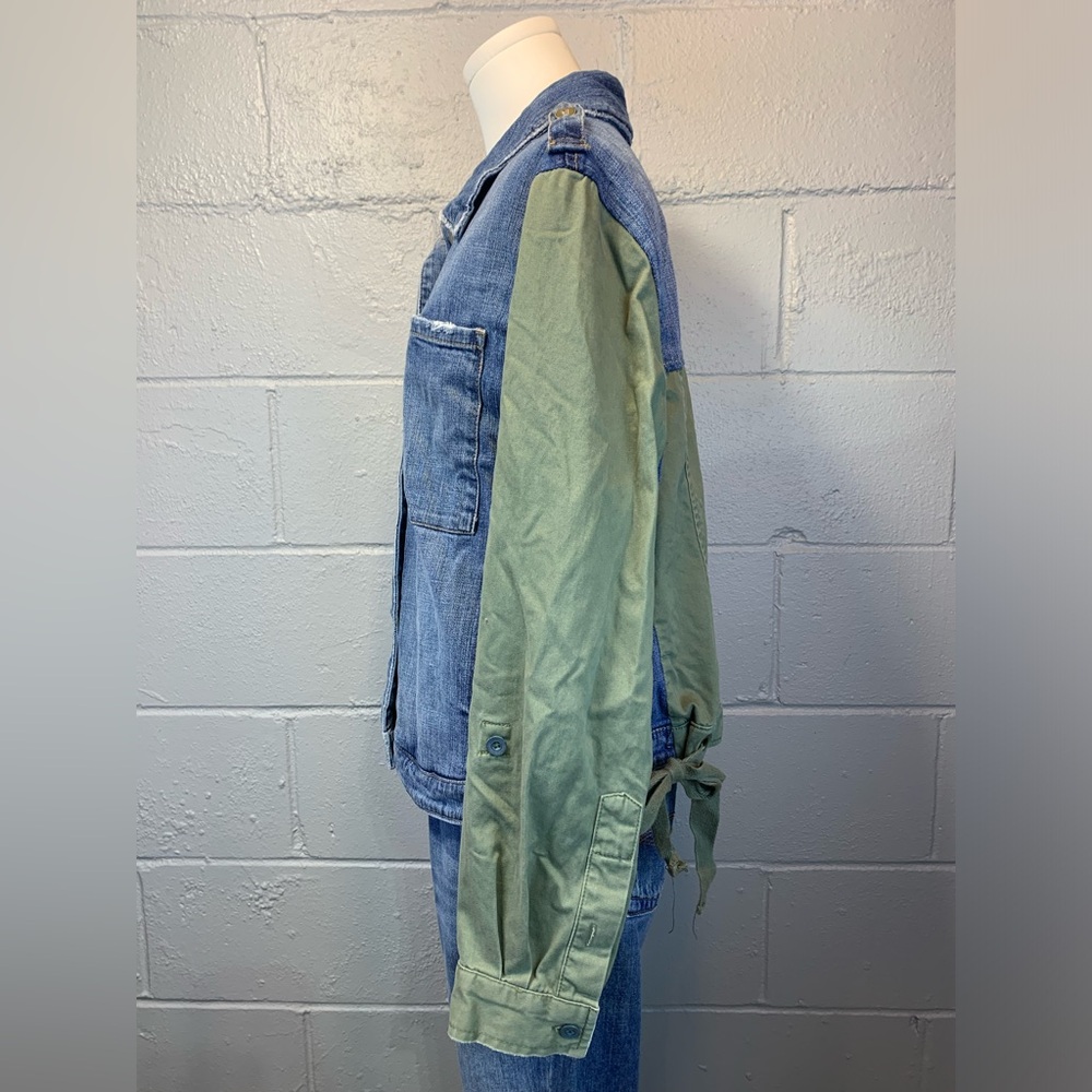 Anthropology Pilcro Denim Army Khaki Green Jean Jacket Women's Size Large - Picture 6 of 11